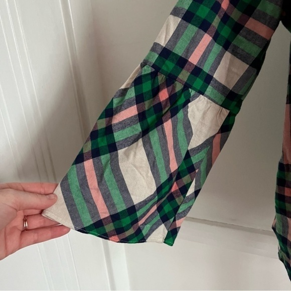 J. Crew • Green Plaid Flannel Bell Sleeve Blouse - Picture 6 of 8